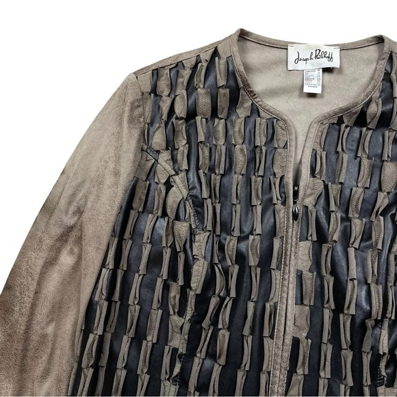 Joseph Ribkoff Faux Suede Leather Textured Art Wear Jacket Brown Black Size 14 - Picture 3 of 8